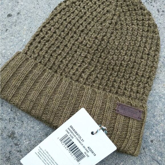BARBOUR Darnick Olive Cotton BEANIE Knitted Toque Cuff unisex main image 8